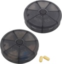 Portable Weekly Pill Organizer 7 Day Pills Container, Round Pill Case Travel Friendly, Daily Week Pill Rappel Case, vitamine sans BPA, supplément, huile de poisson, planificateur de médicaments (noir)
