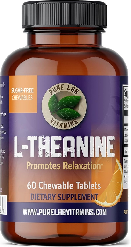 Vitamines pures de laboratoire L-Theanine 125 mg - 60 comprimés sans sucre, à croquer 30 jours d'approvisionnement