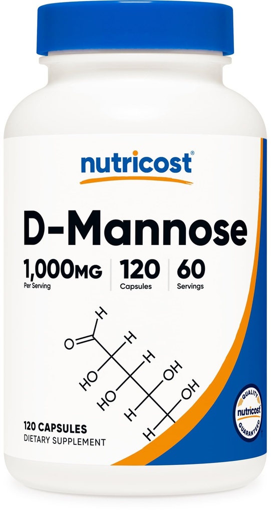 Nutricost D-Mannose 1000mg par portion, 120 gélules - 500mg par gélule, santé urinaire, sans OGM et sans gluten