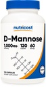 Nutricost D-Mannose 1000mg par portion, 120 gélules - 500mg par gélule, santé urinaire, sans OGM et sans gluten