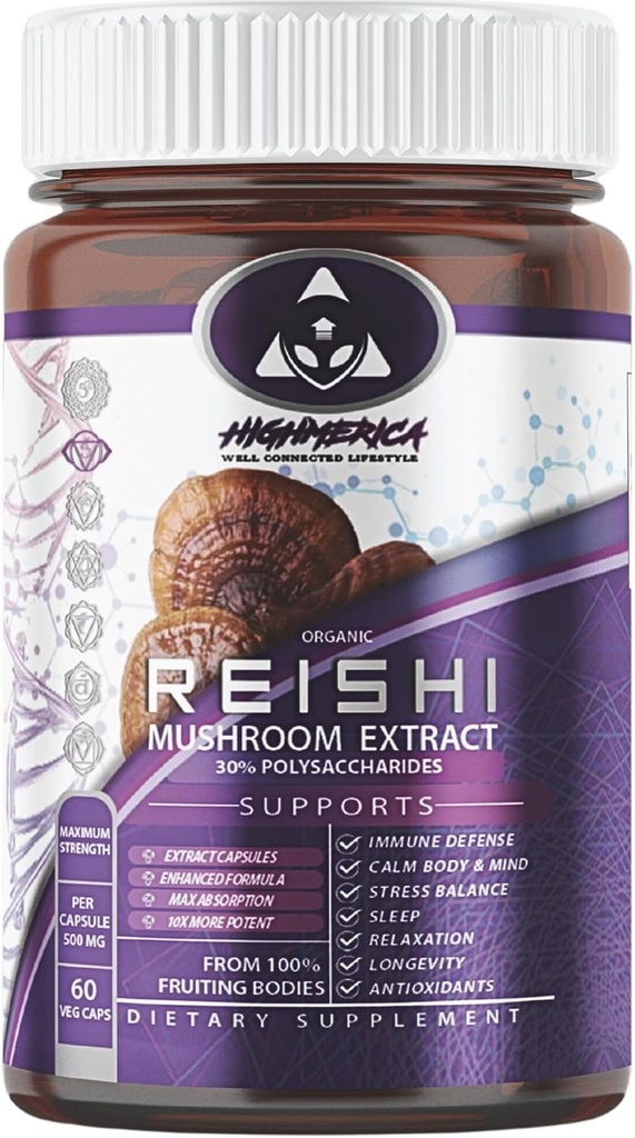 Organic Reishi Mushroom Supplement - 60 Capsules for Immune Support and Stress Relief
