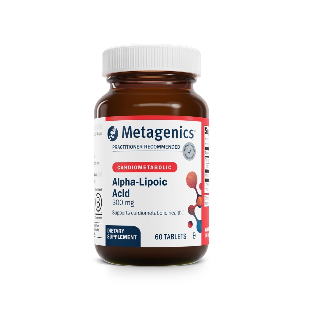 Métagène Acide alpha-lipoïque 300 mg - Supplément de soutien au métabolisme et aux antioxydants pour la santé des tissus, du cerveau et du coeur* - Non-OGM, sans gluten, végétalien, sans soja - Établissement certifié BPF - 60 comprimés