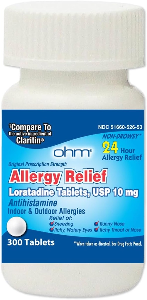 Ohm 24 heures Loratadine comprimés de soulagement de l'allergie, 10mg - 300 comtes
