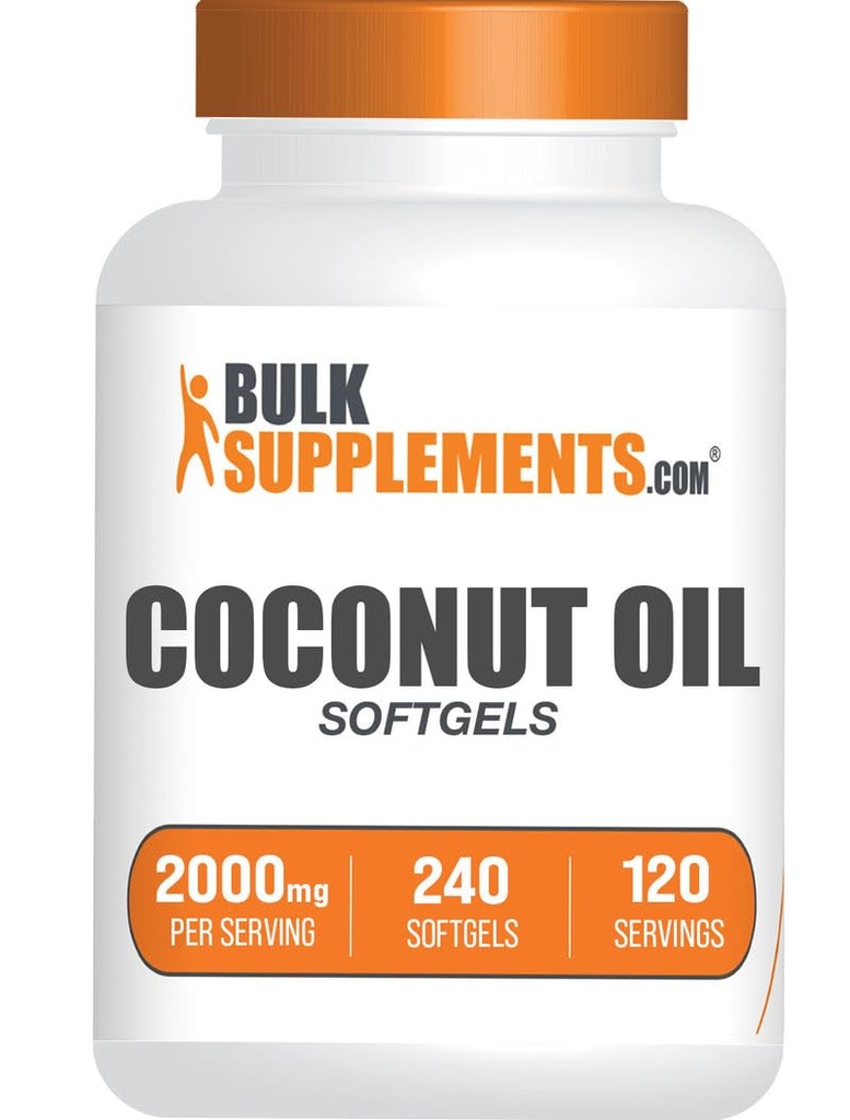 BulkSupplements.com Huile de noix de coco softgels - Huile de noix de coco pressée à froid pour le soutien des cheveux et de la peau, supplément à base de plantes - sans gluten, 2 softgels par portion (2000mg), 240 Compte (paquet de 1)