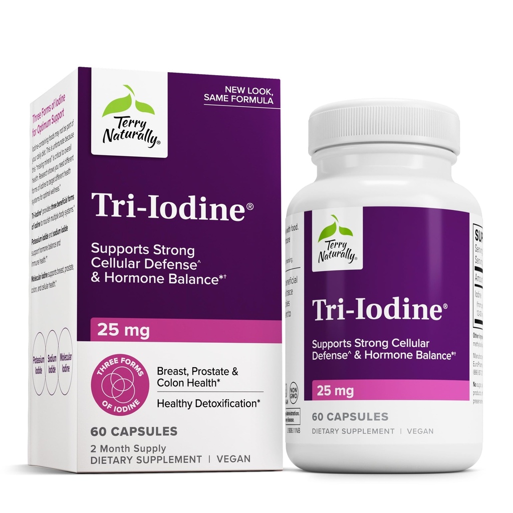 Terry naturellement Tri-Iodine - Supplément alimentaire pour le soutien de la santé du sein et de la prostate - Healthy Thyroïde Function Supplément Aid - 25 mg, 60 Capsules