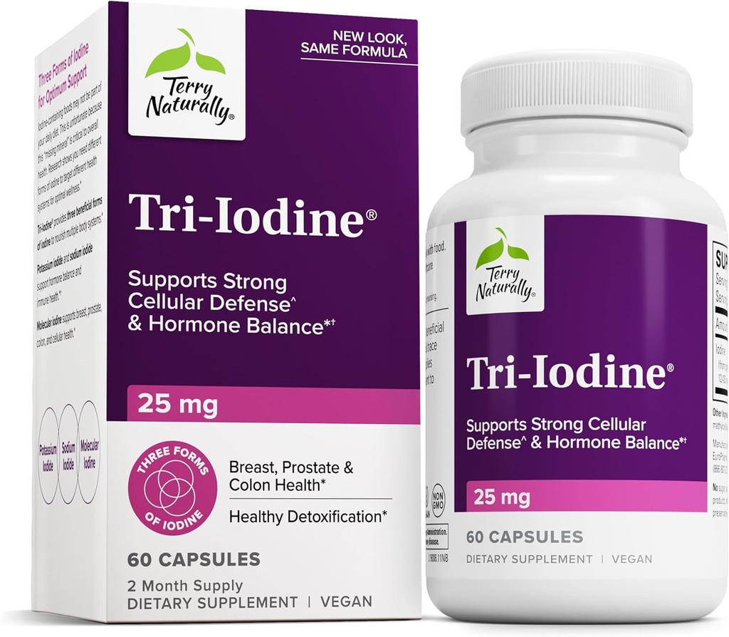 Terry naturellement Tri-Iodine - Supplément alimentaire pour le soutien de la santé du sein et de la prostate - Healthy Thyroïde Function Supplément Aid - 25 mg, 60 Capsules