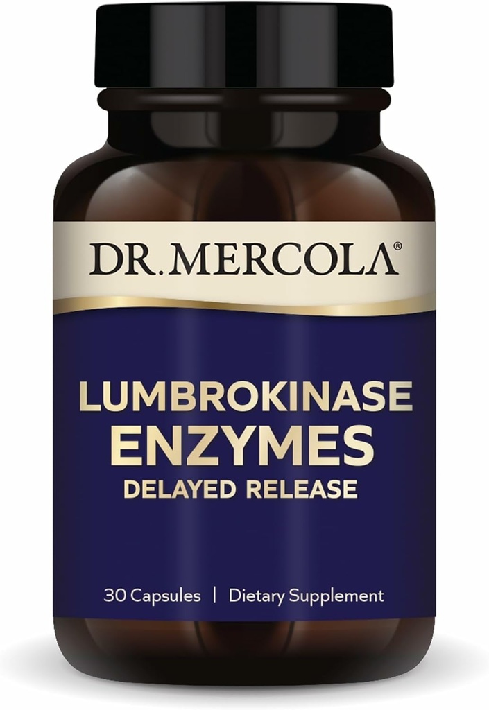 Dr. Mercola Enzymes Lumbrokinase - Formule de libération différée - Supplément alimentaire pour le soutien cardiovasculaire et énergétique - Sans OGM, sans gluten et sans soja - 30 capsules (30 portions)