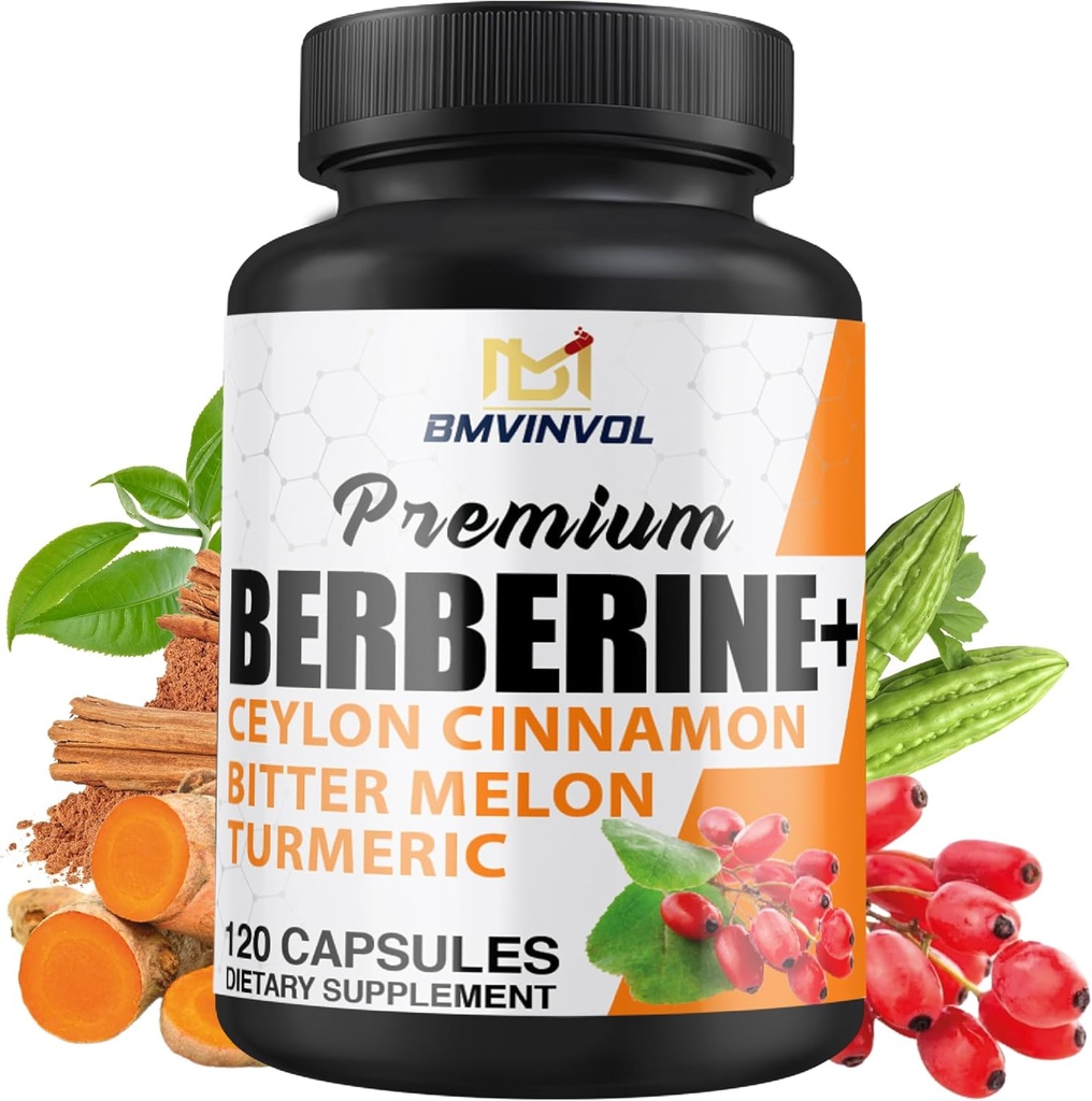 Supplément Berberine HCl, Ceylan Cinnamon et Turmeric Capsules, Green Tea et Bitter Melon Capsules - 120 Capsules pour 2 mois d'approvisionnement