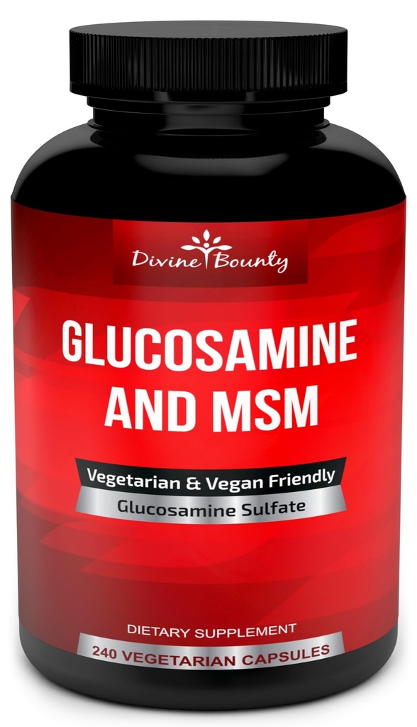 Supplément divin de sulfate de glucosamine (2000mg par portion) avec MSM - 240 petites capsules végétariennes - Pas de mollusques ou additifs nuisibles