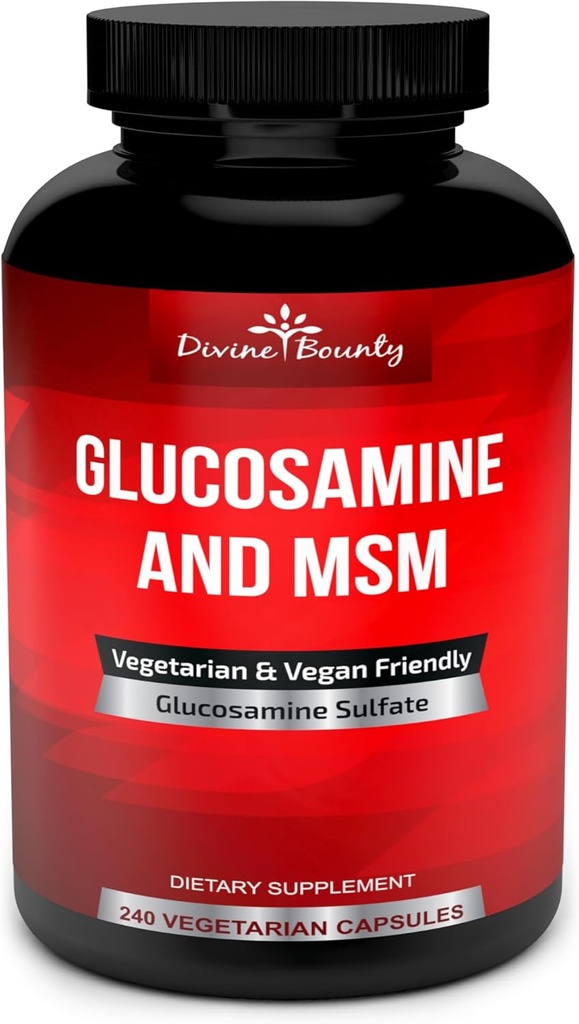 Supplément divin de sulfate de glucosamine (2000mg par portion) avec MSM - 240 petites capsules végétariennes - Pas de mollusques ou additifs nuisibles