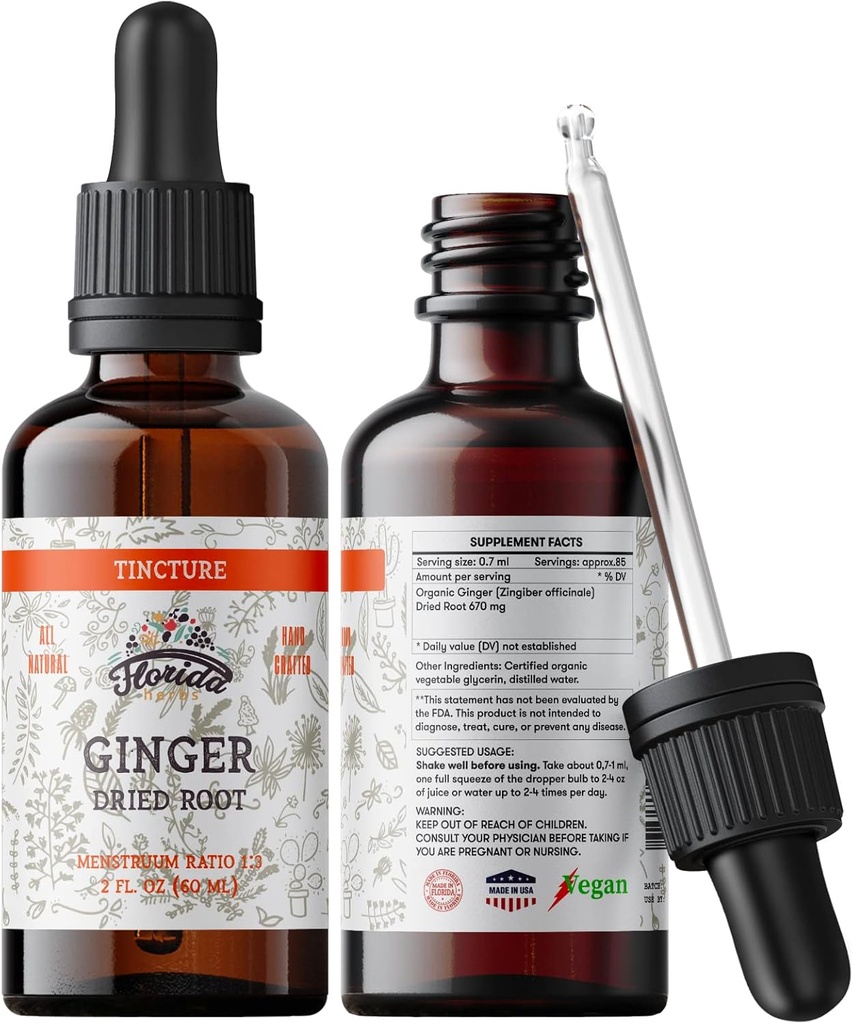 Ginger Tincture, Organic Ginger Extract (Zingiber officinale) Dried Root, Ginger Supplement, Ginger USA