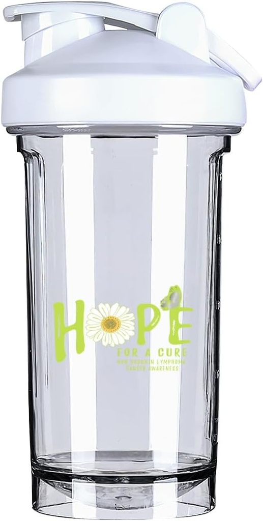 Espoir pour une guérison Lymphome non hodgkinien Sensibilisation au cancer Fleur 18 Once Shaker Bouteille Mélangeur Pré-entraînement étanche Protéines Shakes Repas Shakes Bouteille 500ML/18 Oz Blanc