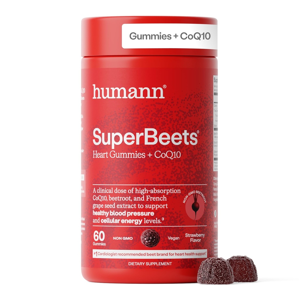 HumanN SuperBeets Heart Gummies Advanced - CoQ10 150 mg Plus Extrait de poudre de racine de betterave et de graines de raisin, SuperBeets Gummy, 60 Compte