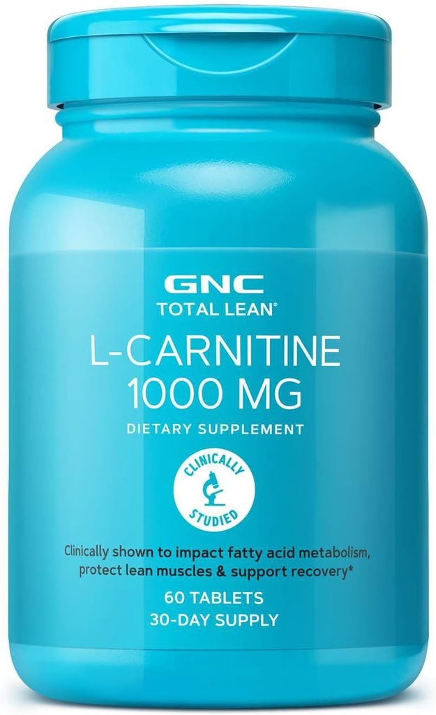GNC Total Lean L-Carnitine 1000mg, 60 comprimés, soutient la récupération et la croissance musculaire maigre