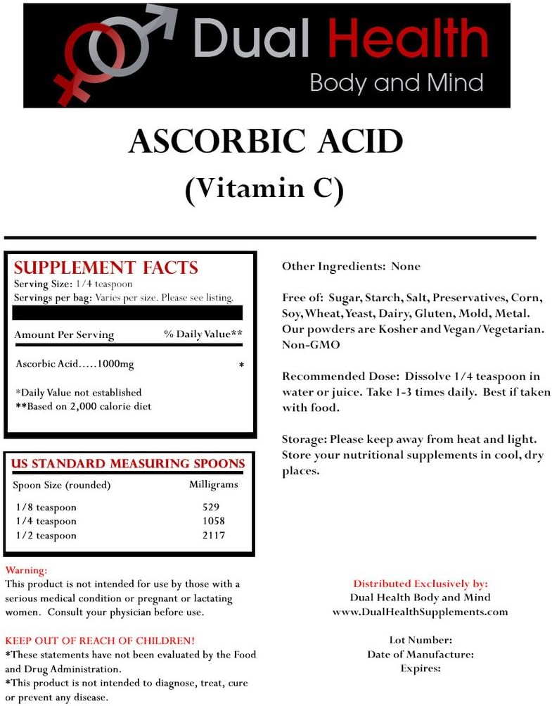 Dual Health Body & Mind 1 (2 lb) Sachet de chaque acide ascorbique (vitamine C) et MSM (méthylsulfonylméthane) Poudre Combo