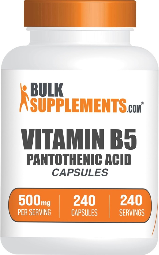 BulkSupplements.com Capsules de vitamine B5 - en tant qu'acide pantothénique, supplément de vitamine B, acide pantothénique 500 mg - sans gluten, 1 Capsule par portion, 240 Capsules (paquet de 1)