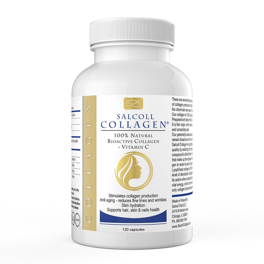 Salcoll Pure Marine Collagen Skin Capsules (120 Count) – Supplément anti-âge pour les femmes et les hommes, stimule le collagène, réduit les rides, soutient la peau, les cheveux et les ongles avec hydratation et nourissement