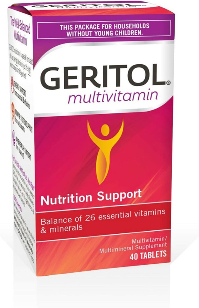 Geritol, Multivitamin Supplement, Contains B-Vitamins, Antioxidants, Vitamins C, E & D and Iron, 26 Essential Vitamins and Minerals, Gluten-Free, Non-GMO, No Artificial Sweeteners, 40 Tablets
