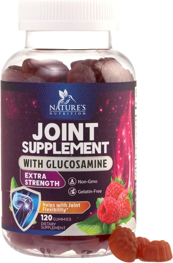 Gummies de soutien conjoint Glucosamine Plus Vitamine E - Supplément de soutien conjoint de la nature pour les désagréments occasionnels pour le dos, les genoux et les mains - Cartilage et soutien mixte santé et flexibilité - 120 Gummies
