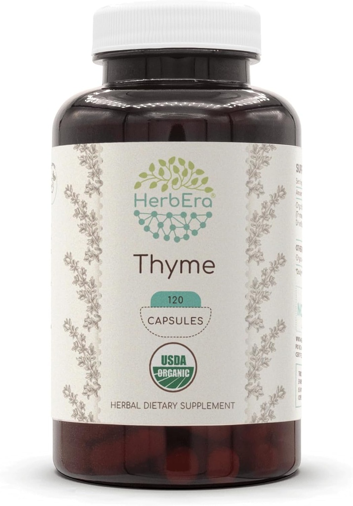 HerbEra Thyme USDA Organic 120 Capsules de supplément naturel à base de plantes.