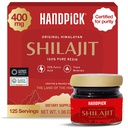HANDPICK 400 mg Ultra Concentré Pure Himalayan Shilajit Résine 75 % Acide fulvic, 85+ Minéraux Sensation de masculinité, haute puissance, force et endurance I Lab testé pour la pureté I 50 gm (125 portions)
