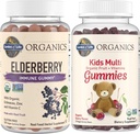 Jardin de la vie Bios Bundle Immune pour enfants – Gommies de soutien Immune pour mûres aînées (120 comte) + Gommies multivitamines certifiées biologiques pour enfants, non OGM, sans gluten, cerise (120 comte)