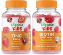 Zinc Lifeable 25mg Enfants + Biotine Enfants, Gummies Bundle - Grande dégustation, supplément de vitamine, sans gluten, sans OGM, gummy à croquer