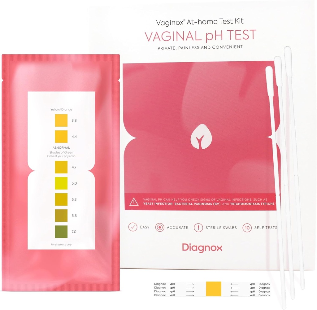 DIAGNOX HEALTH Women Vaginal pH Test Kit de test du pH vaginal (Swabs stériles) Home Test de l'infection des levures et des bandes de test du VB (Téléchargement rapide, précis et clinique de l'équilibre du pH) Home Test FSA/HSA Admissible (paquet de 10)