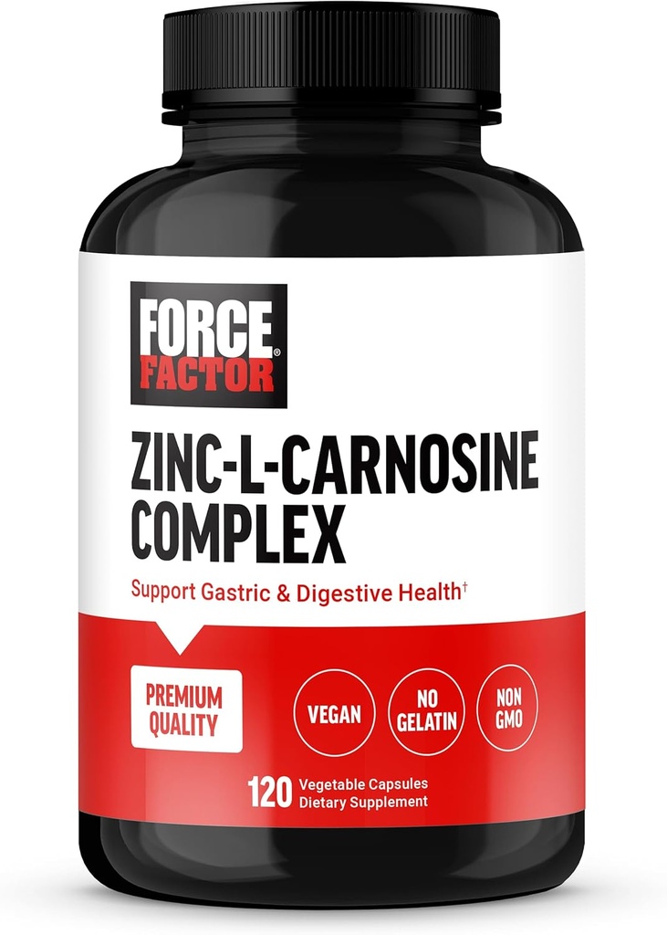 FACTEUR DE FORCE Zinc L-Carnosine Capsules pour soutenir la santé gastrique et digestive, supplément de digestion et de ballonnement, végétalien, non OGM, sans gélatine, 120 capsules