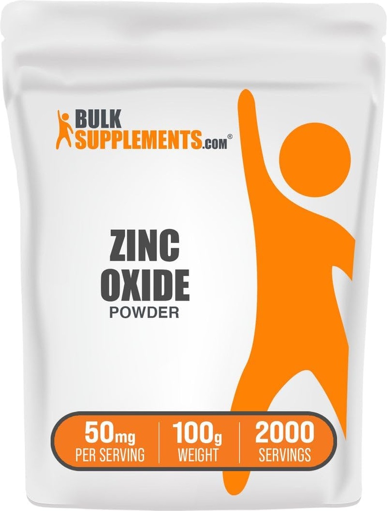 BulkSupplements.com Poudre d'oxyde de zinc - supplément d'oxyde de zinc, supplément minéral pour le support immunitaire - sans gluten, 50mg par portion, 250g (8,8 oz) (paquet de 1)