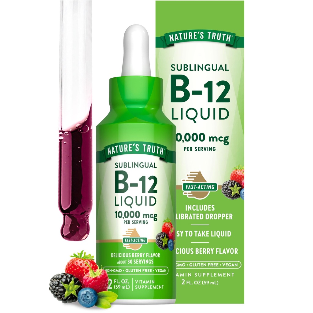 Nature's Truth B12 Sublingual Liquid Drops $10,000 mcg $ 2 oz=Actualité rapide $ Vegan, non-OGM et sans gluten