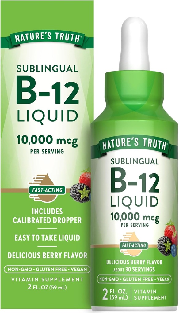 Nature's Truth B12 Sublingual Liquid Drops $10,000 mcg $ 2 oz=Actualité rapide $ Vegan, non-OGM et sans gluten