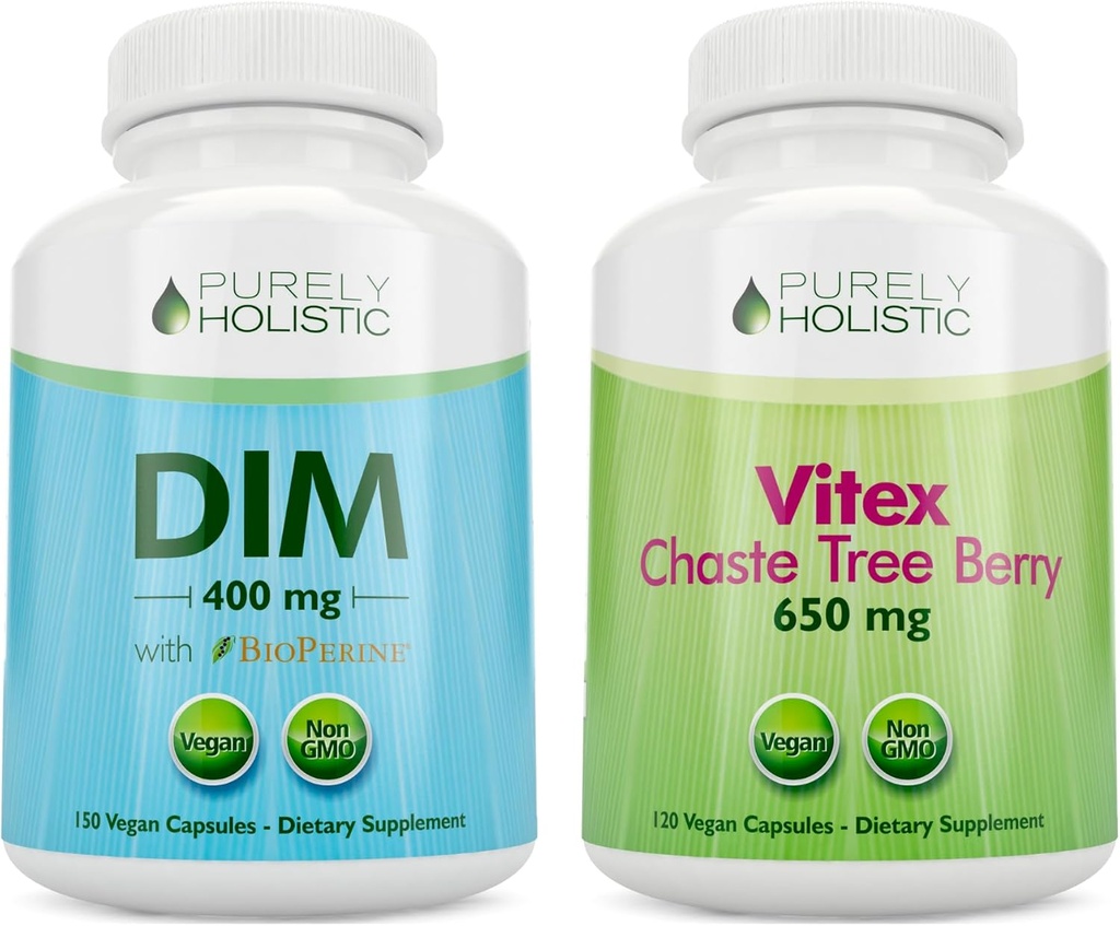 Purely Holistic Dim 400mg & Bioperine + Vitex Chaste Berry 650mg Bundle - 270 Capsules Vegan - Fabriqué aux États-Unis