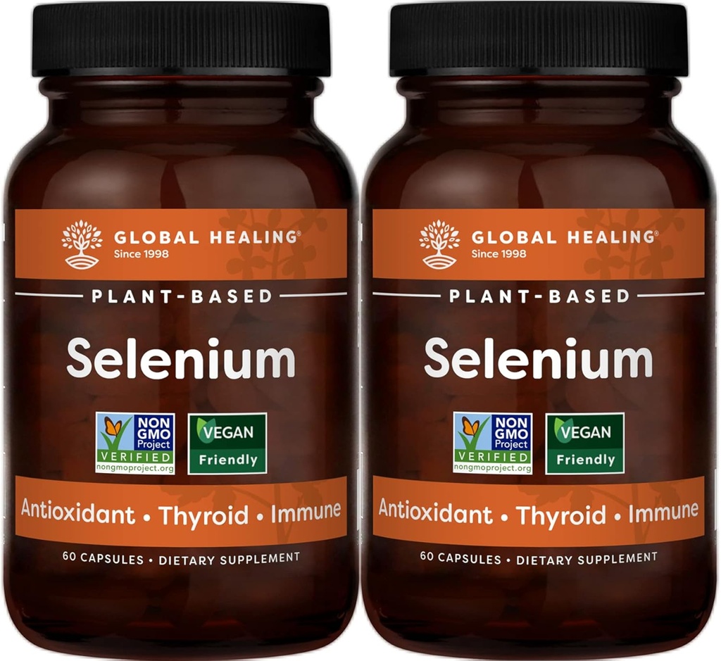 Global Healing Center Sélénium 200mcg 2-Pack, supplément de sélénium pur avec ingrédients organiques, antioxydants pour la thyroïde et la santé immunitaire pour les hommes et les femmes - plus que le sélénium 100 mcg (60 capsules)