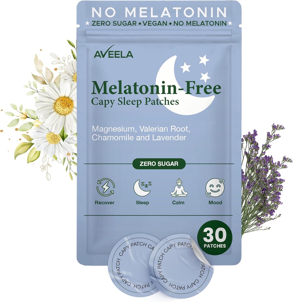 AVEELA Melatonin Free Sleep Patches for Adults | Natural Sleeping Aid | Calm and Relax Patch to Sleep Better | Toxin-Free Sleeping Device to Support Quality Sleep and Reduce Fatigue
