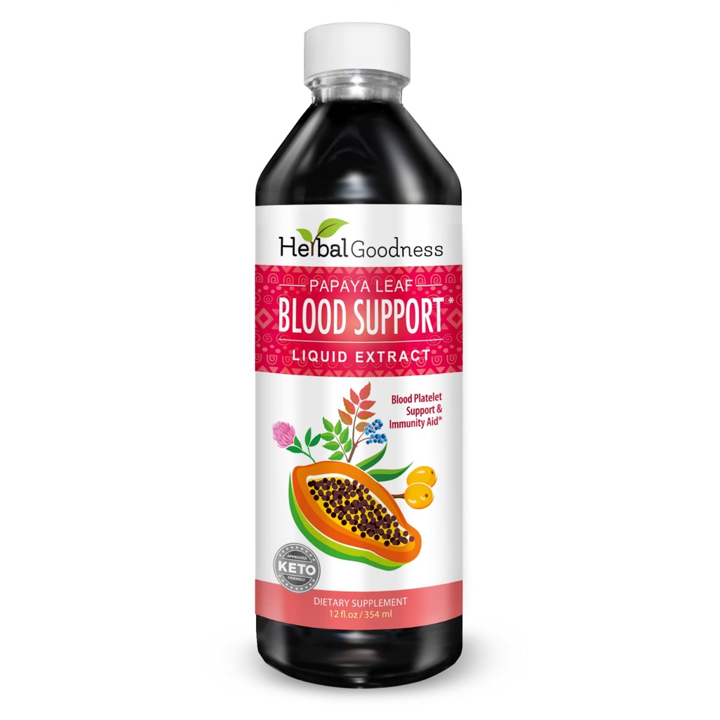 Papaya Leaf Soutien sanguin liquide - 15X Force - Extrait de Papaya Leaf - Plaquettes saines, nettoyage du sang, digestion, Papaya Enzyme -12oz Liquide - Bonté à base de plantes (1 bttl)