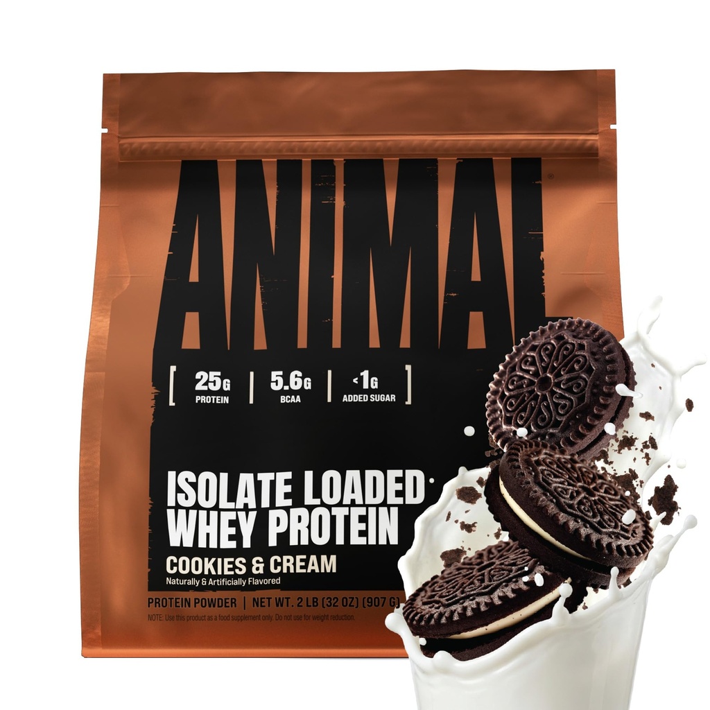 Poudre de protéines isolate de la lactosérum animal - Loaded for Pre & Post Workout Muscle Builder and Recovery with Digestive Enzymes for Men & Women - 25g Protéines, Grand Goût, Faible Sucre - Cookies et Crème 2 lbs