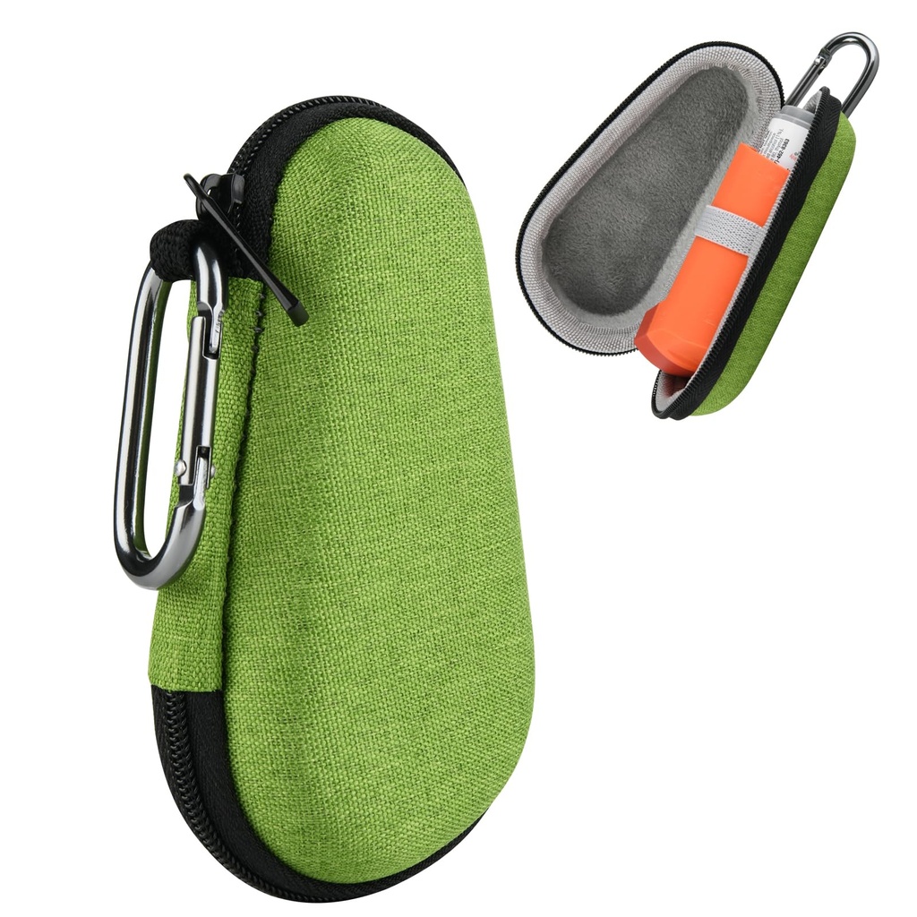 Beautyflier Asthma Inhaler Case de voyage, étui à fermeture éclair portable pour inhalateur avec carabine à clips, porte protection EVA pour adultes et enfants, inhalateur non inclus (4IN, vert)