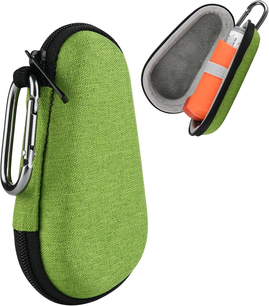 Beautyflier Asthma Inhaler Case de voyage, étui à fermeture éclair portable pour inhalateur avec carabine à clips, porte protection EVA pour adultes et enfants, inhalateur non inclus (4IN, vert)