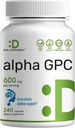 Alpha GPC 600mg par portion, 240 Capsules – Biodisponibles Réapprovisionnement Choline – Suppléments pour la santé du cerveau nootrope pour la mémoire et le focus – Non-OGM, sans gluten