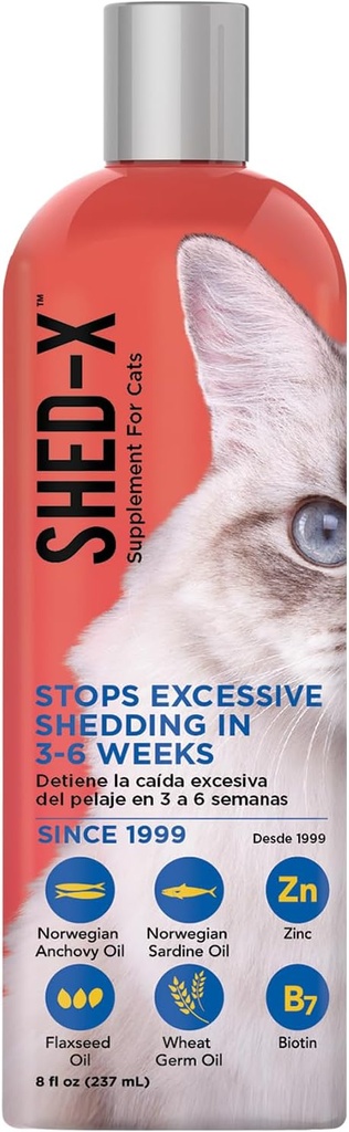 Supplément de chat liquide Shed-X, 8 oz – 100% naturel – Défendeur Shed, aider le chat excessif Shedding avec des suppléments de chat d'acides gras essentiels, vitamines et minéraux