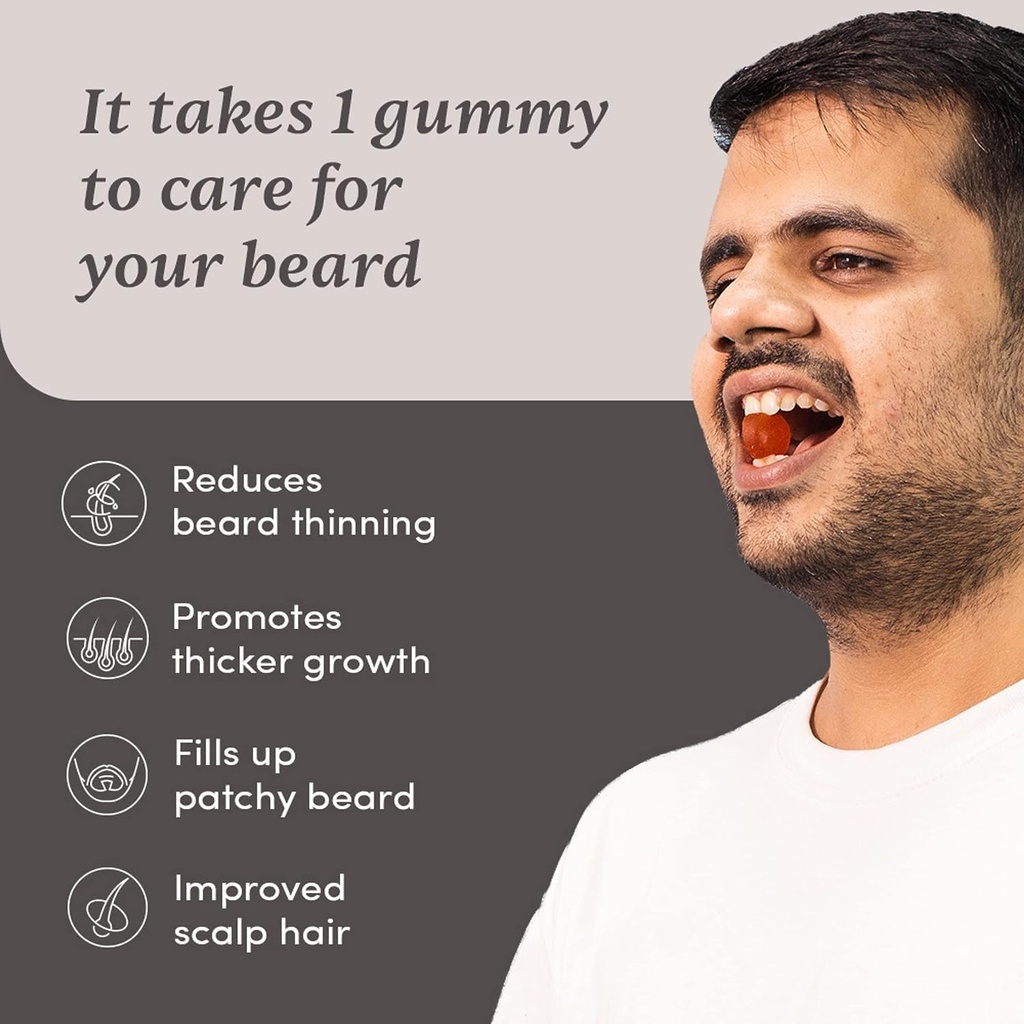 Gummies de la barbe pour les hommes $ 30 Days Pack $ Thicken Beard, Stimule les follicules de la barbe et améliore la densité de la barbe $ Biotine, Acide D-aspartique et Créatine $ Sans gélatine, 100% végétalien