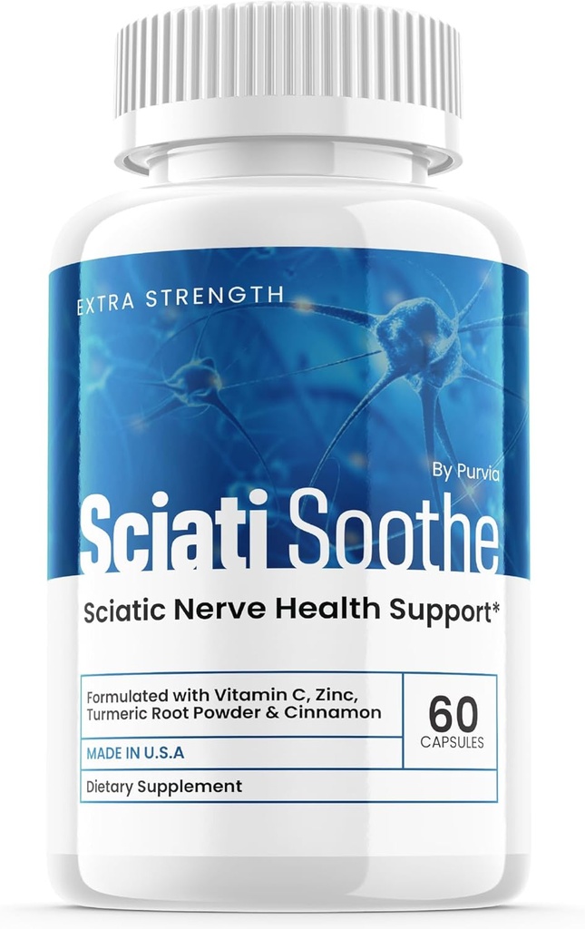 Sciatisoothe Supplément pour Scitica, Sciati Soothe Nerve Health, Sciatisoothe Capsules Vitamines, Sciatisoothe Avancé Soutien général de bien-être Formule de force maximale Fabriqué aux États-Unis (60 capsules)