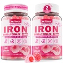 Supplément de fer végétalien Gommies pour les femmes et les hommes - w/Vitamine C Folate B12 Zinc pour les adultes et les enfants, Fer doux à mâcher pour la carence en fer, stimuler l'énergie, non constipant et après le goût, sans sucre 2 Pack