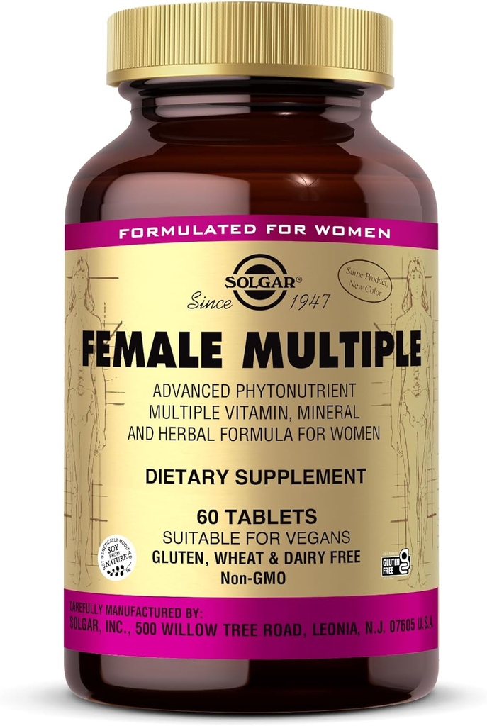 Solgar Femelle Multiple - 60 comprimés - Multivitamine, formule minérale et à base de plantes pour femmes - Vegan, sans gluten et sans lait - 20 portions