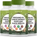 Oregano Oil Garlic Extract Olive Leaf Black Seed Oil Astragalus - Immune Support Supplement for Women and Men- 180 Count