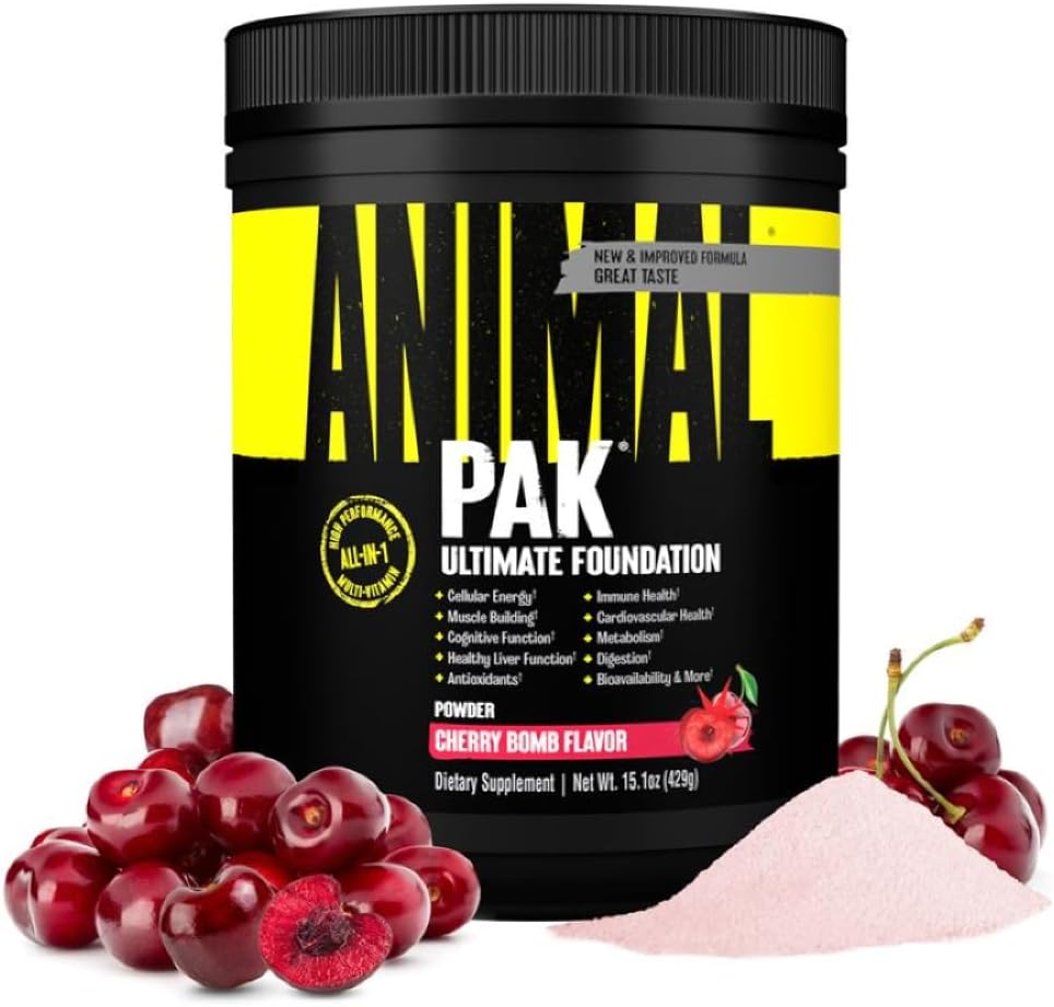 Pak animal - Poudre de vitamines et suppléments tout-en-un - Zinc, vitamines C, B, D, acides aminés, soutien immunitaire, enzymes digestives et plus - Multivitamine quotidienne pour les femmes et les hommes - 60 scoops
