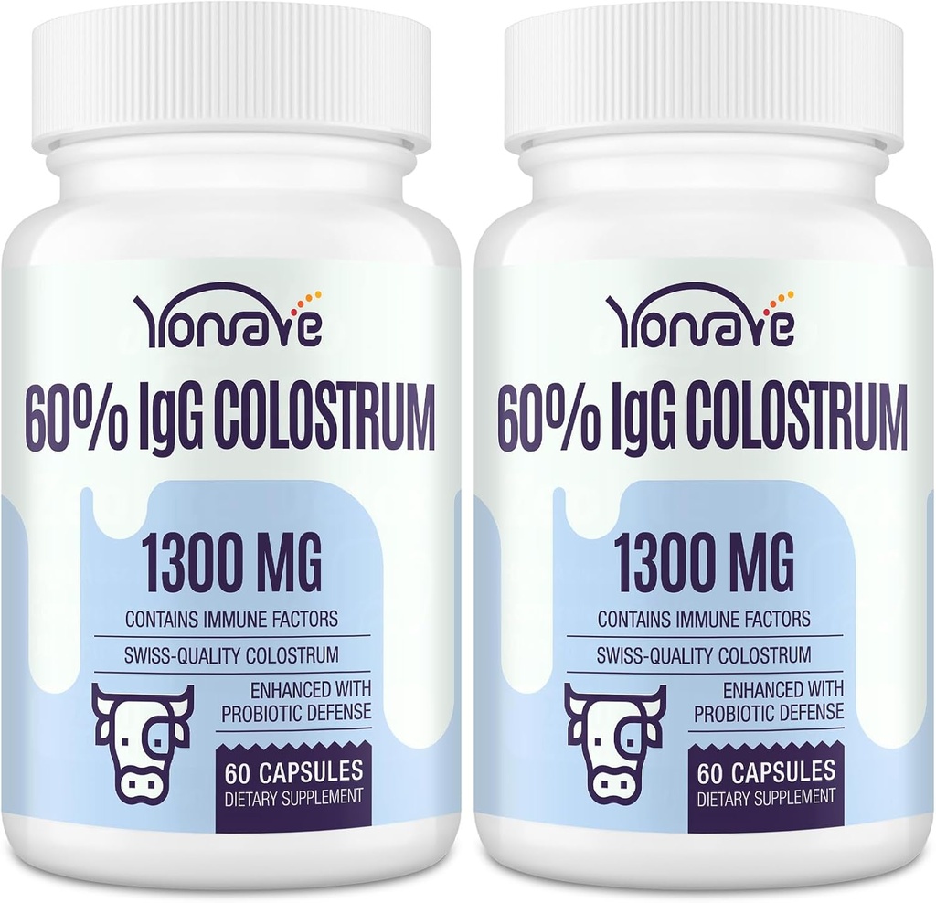 Bovine Colostrum Capsules Supplément 1300mg - Extra High 60% IgG Bovine Colostrum - Gut, os, exercice, Immune - 120 Capsules
