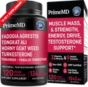 PrimeMD 12-en-1 Fadogia Agrestis et Tongkat Ali - Supplément testostérone pour les hommes avec Turkestérone - HornyGoatWeed pour les hommes pour le bien-être général avec 1342mg par portion (120 Capsules) (Pack de 1)