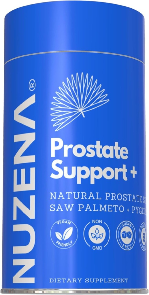 Nuzena Prostate Support +, Formule avancée avec Saw Palmetto, Juniper Berries et Extraits Quercetin pour aider les hommes à soutenir une Prostate agrandie, Fabriquée aux États-Unis (60 Capsules)